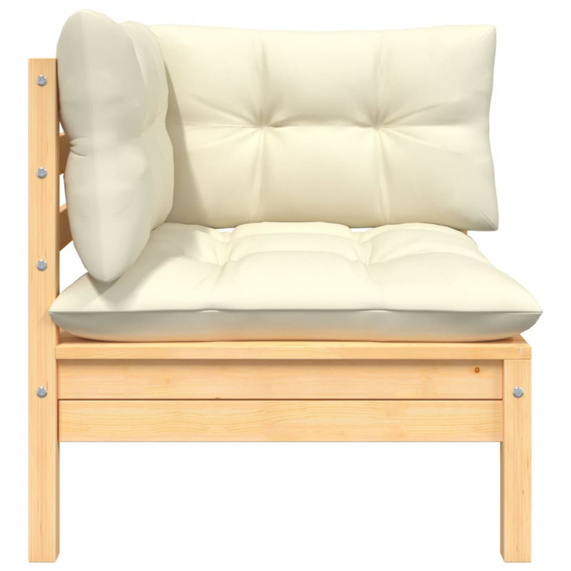 2-osobowa sofa ogrodowa z kremowymi poduszkami, drewno sosnowe