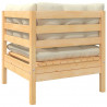 2-osobowa sofa ogrodowa z kremowymi poduszkami, drewno sosnowe
