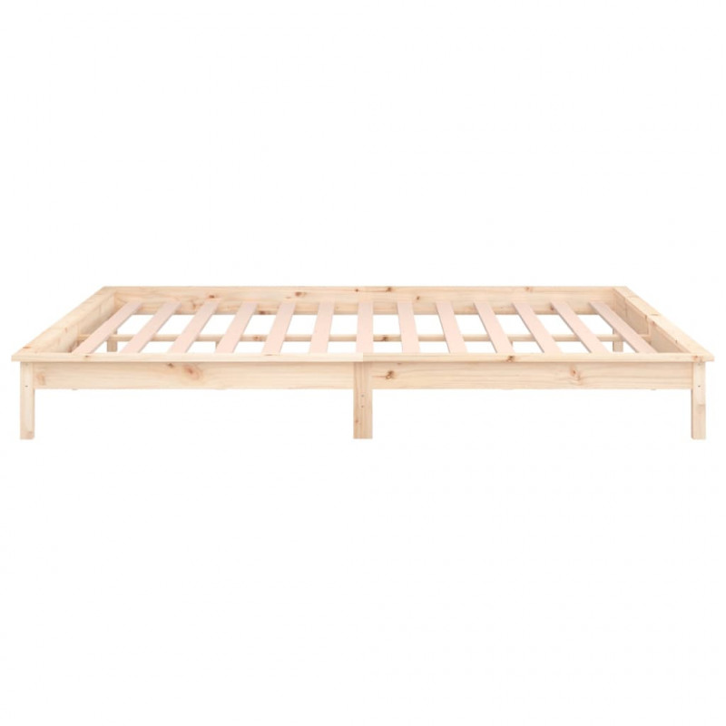 Rama łóżka z LED, szara, 135x190 cm, podwójna, lite drewno