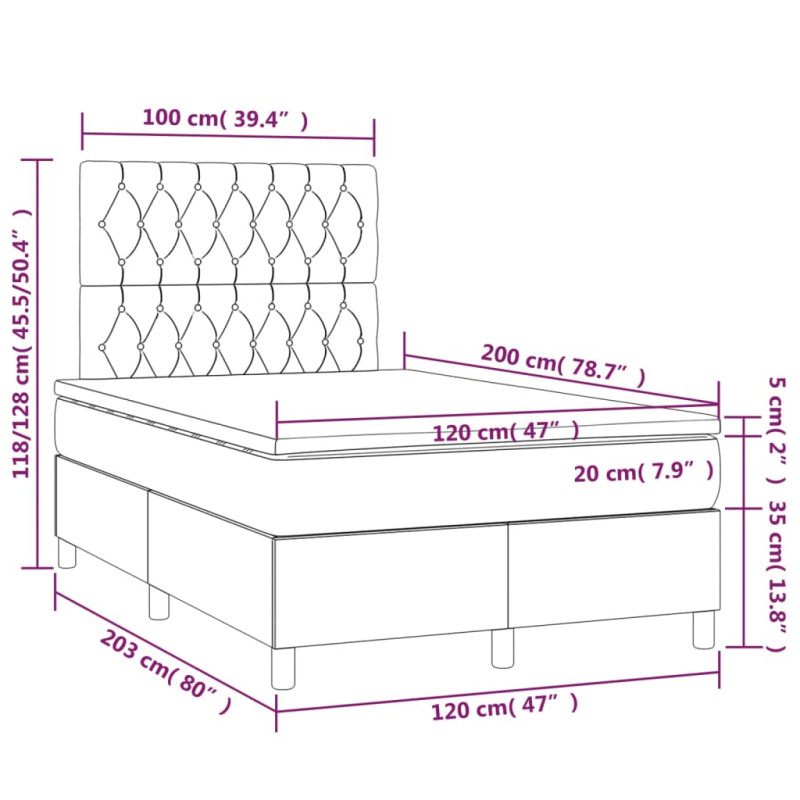 Łóżko kontynentalne z materacem i LED zielony aksamit 120x200cm