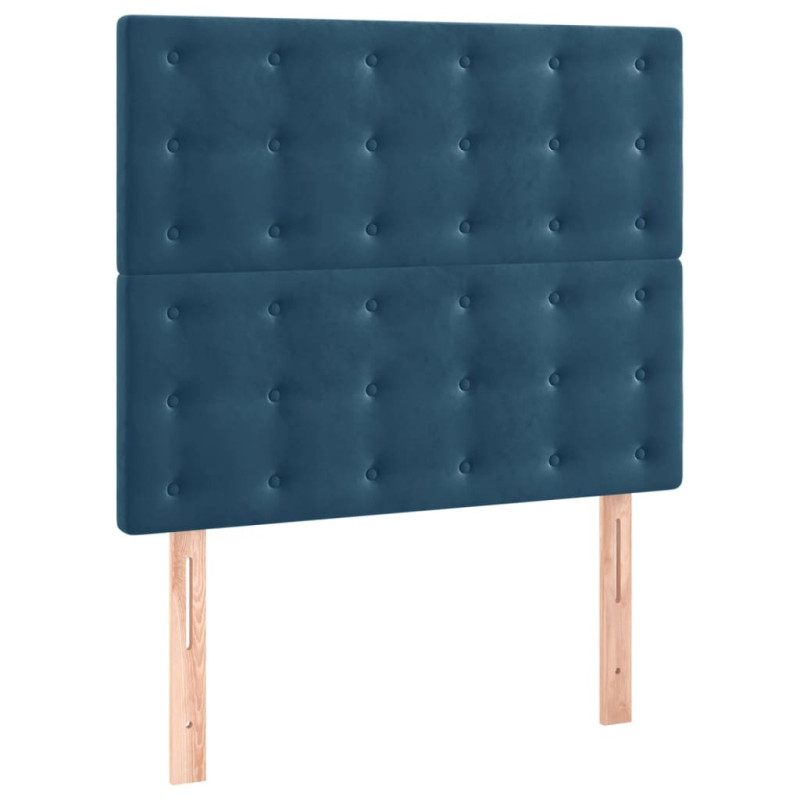Łóżko kontynentalne, materac i LED, niebieski aksamit 90x200 cm