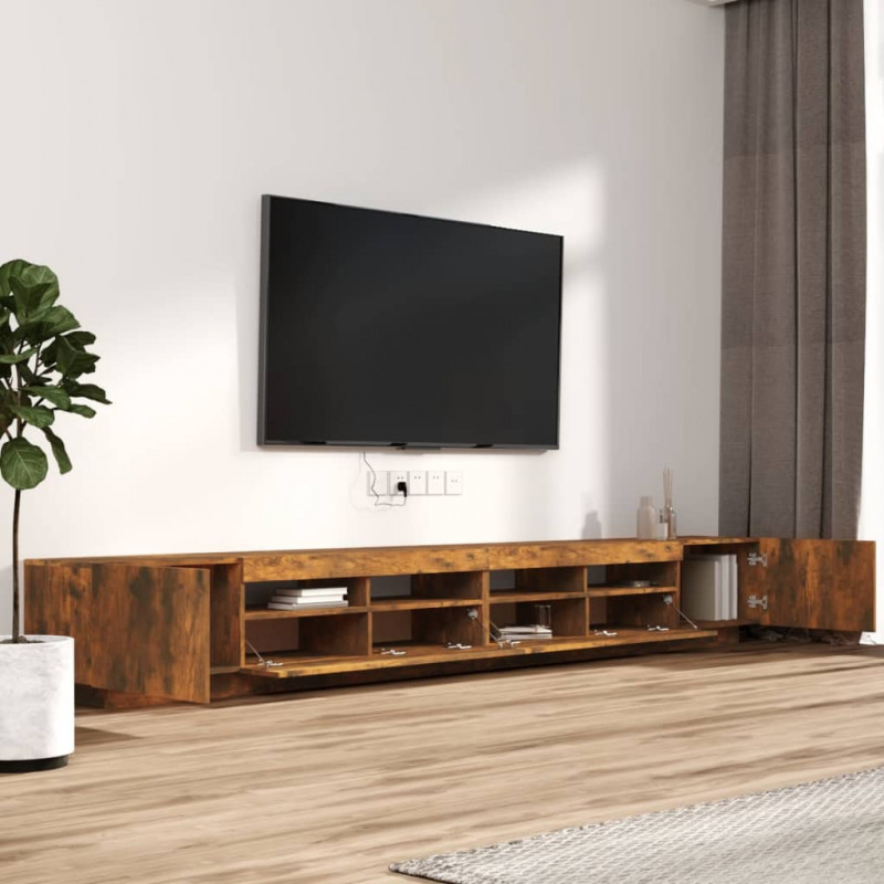 Zestaw 3 szafek TV z oświetleniem LED, przydymiony dąb