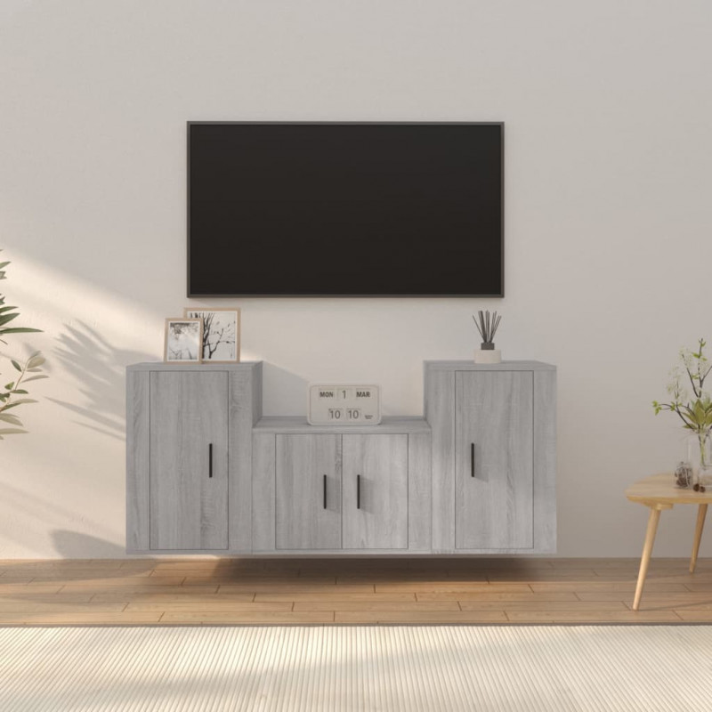 Zestaw 3 szafek TV, szary dąb sonoma, materiał drewnopochodny