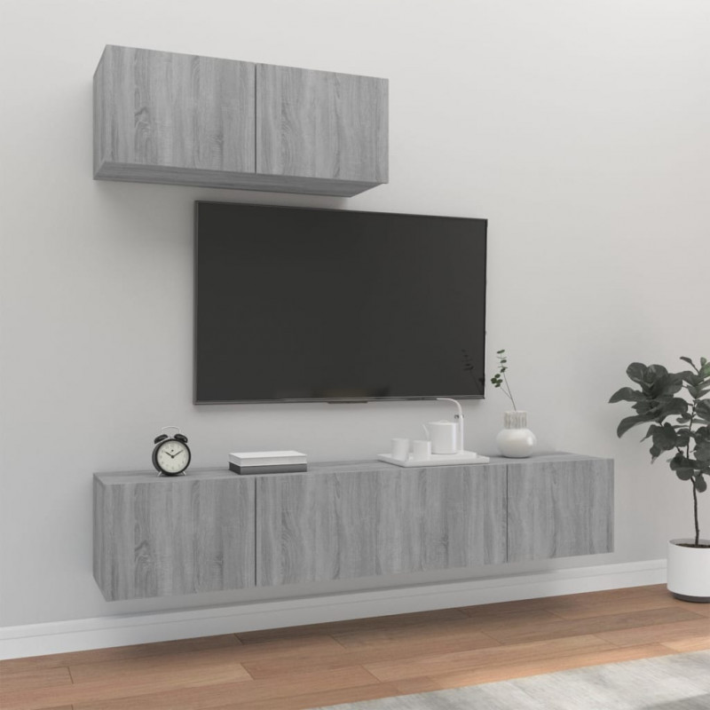 Zestaw 3 szafek TV, szary dąb sonoma, materiał drewnopochodny