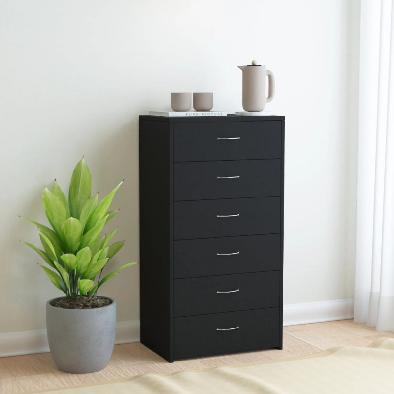 Komoda z 6 szufladami, czarna, 50x34x96 cm
