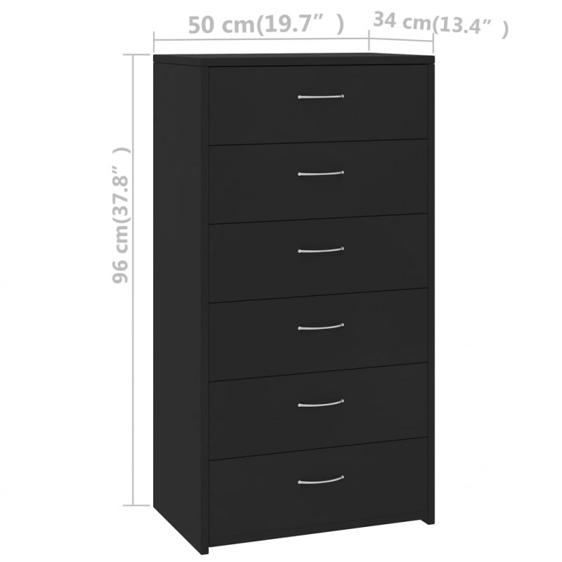 Komoda z 6 szufladami, czarna, 50x34x96 cm