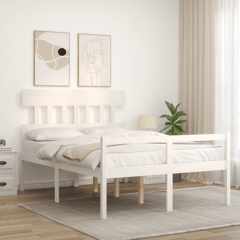 Łóżko dla seniora, z wezgłowiem, białe, 140x200 cm, lite drewno
