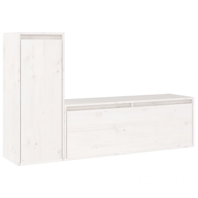 Szafki pod TV, 2 szt., białe, lite drewno sosnowe