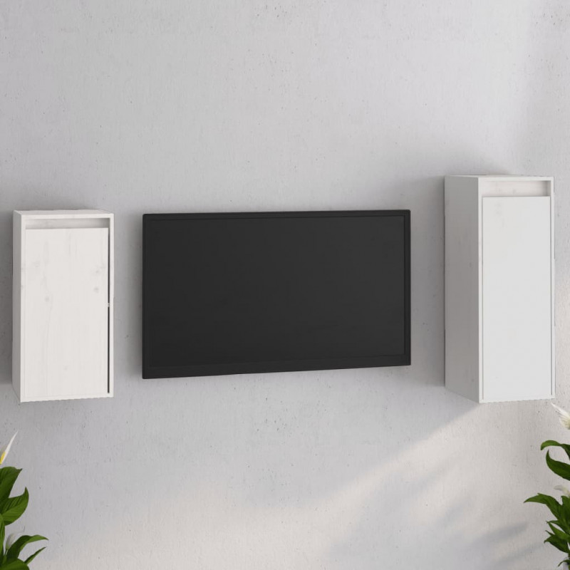 Szafki pod TV, 2 szt., białe, lite drewno sosnowe