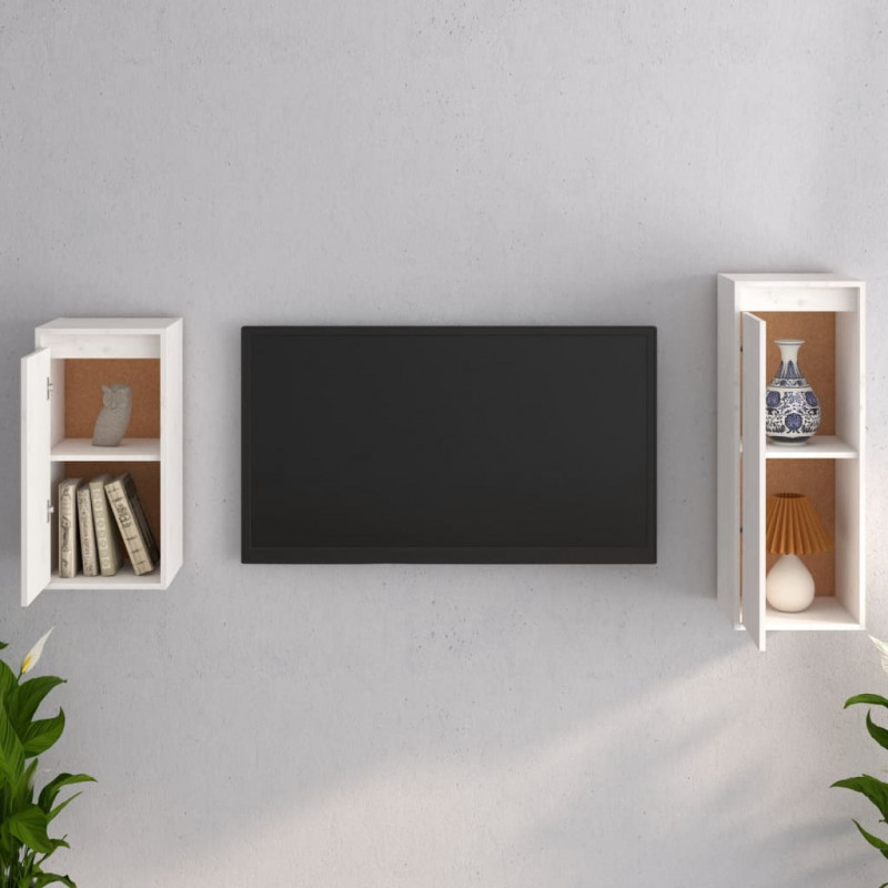 Szafki pod TV, 2 szt., białe, lite drewno sosnowe