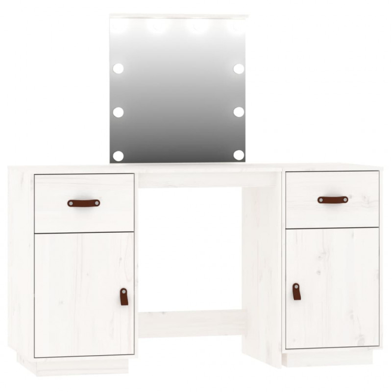 Toaletka z LED, vit, lite drewno sosnowe