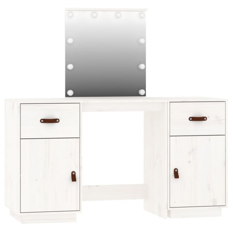 Toaletka z LED, vit, lite drewno sosnowe