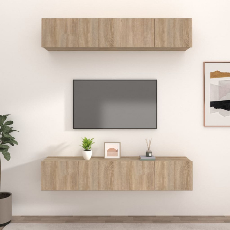 Ścienne szafki TV, 4 szt., dąb sonoma, 80x30x30 cm
