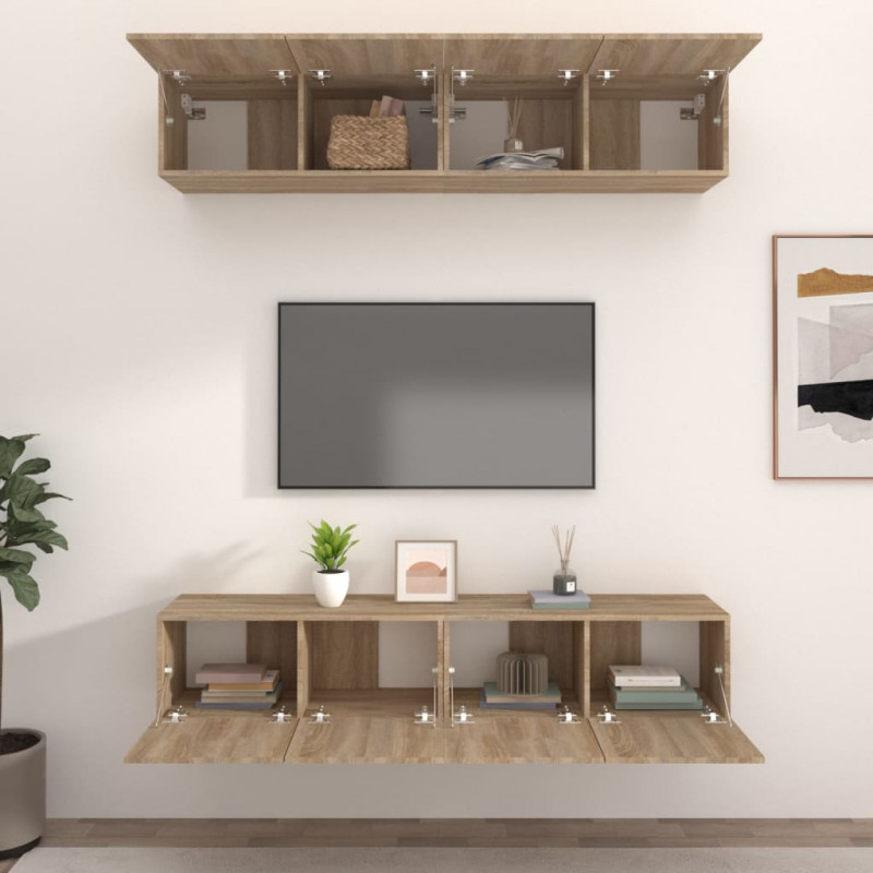 Ścienne szafki TV, 4 szt., dąb sonoma, 80x30x30 cm