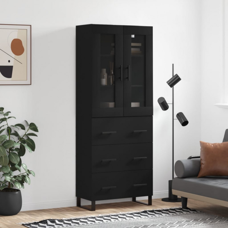 Witrynka, czarna, 69,5x34x180 cm, materiał drewnopochodny