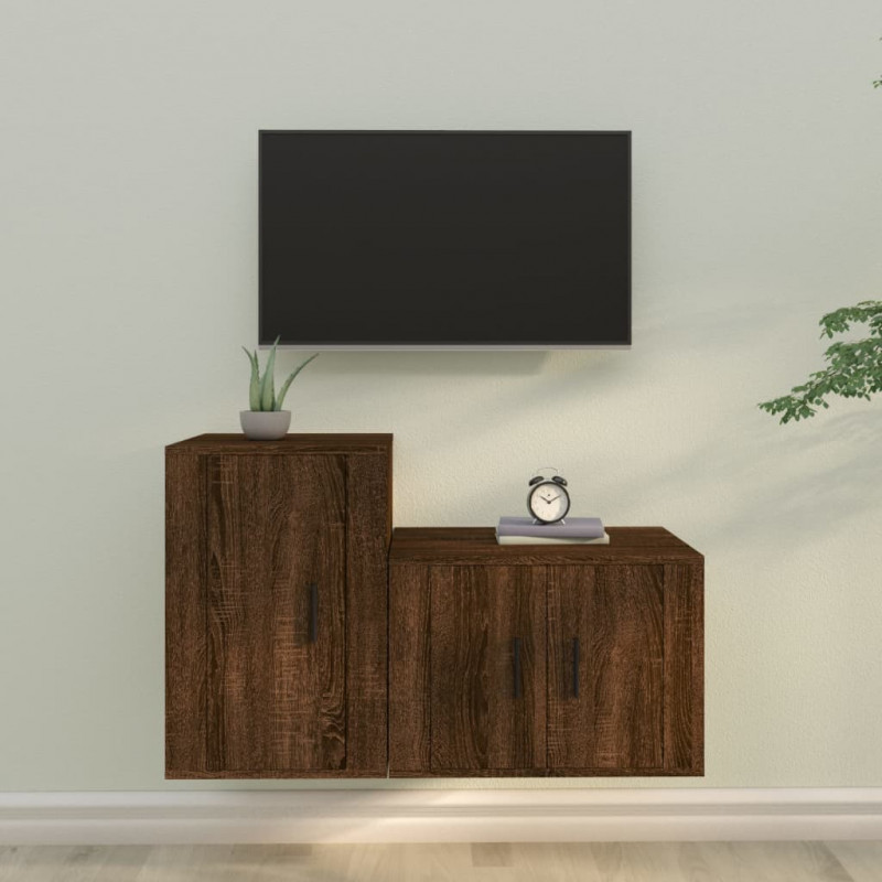 Zestaw 2 szafek pod TV, brązowy dąb, materiał drewnopochodny