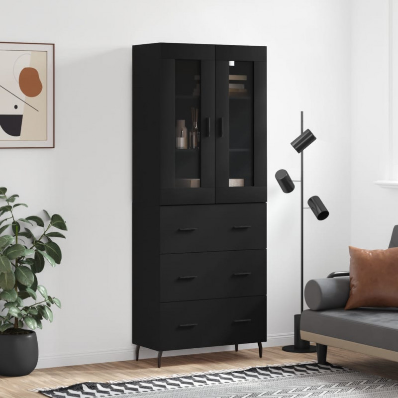 Witrynka, czarna, 69,5x34x180 cm, materiał drewnopochodny