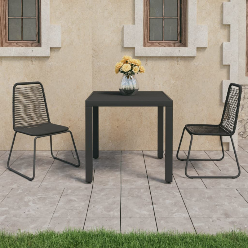 3-częściowy zestaw mebli ogrodowych, rattan PVC, czarny