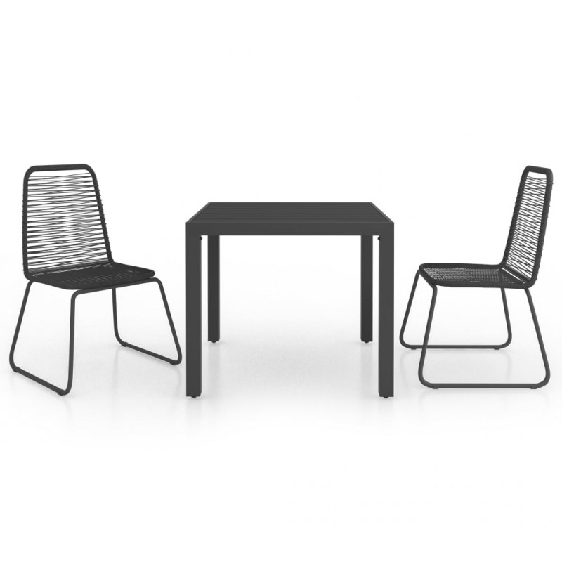 3-częściowy zestaw mebli ogrodowych, rattan PVC, czarny