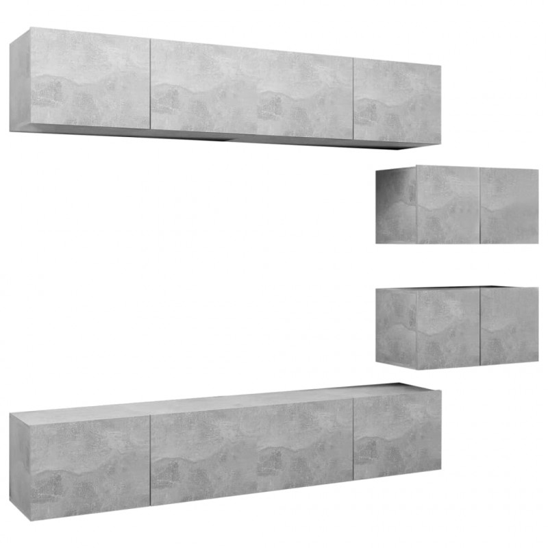 6-cz. zestaw szafek TV, szarość betonu, materiał drewnopochodny