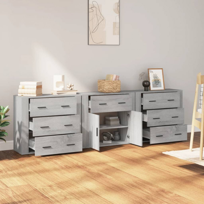 Szafki, 3 szt., szary dąb sonoma, materiał drewnopochodny
