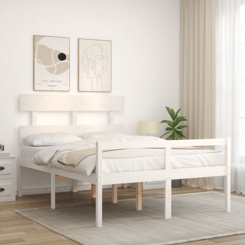 Łóżko dla seniora, z wezgłowiem, białe, 120x200 cm, lite drewno