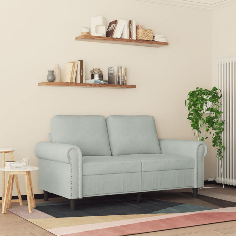Sofa 2-osobowa, jasnoszara, 120 cm, tapicerowana aksamitem
