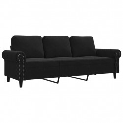 Sofa 3-osobowa, czarny, 180 cm, tapicerowana aksamitem