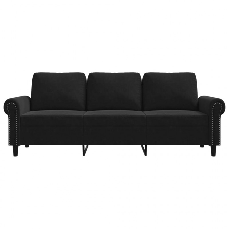 Sofa 3-osobowa, czarny, 180 cm, tapicerowana aksamitem