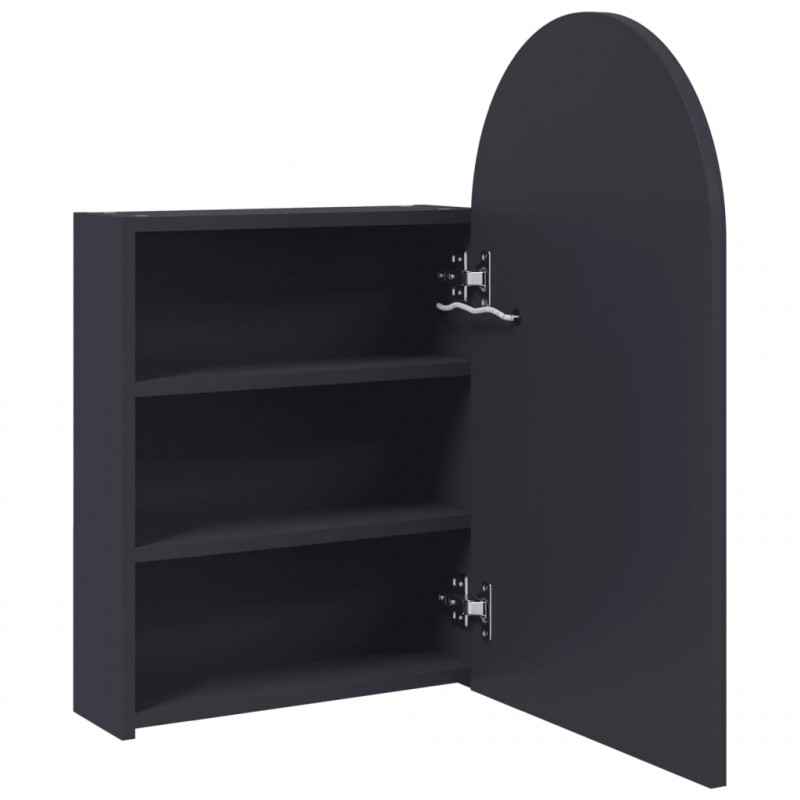 Szafka łazienkowa z lustrem i LED, łukowa, szara, 42x13x70 cm