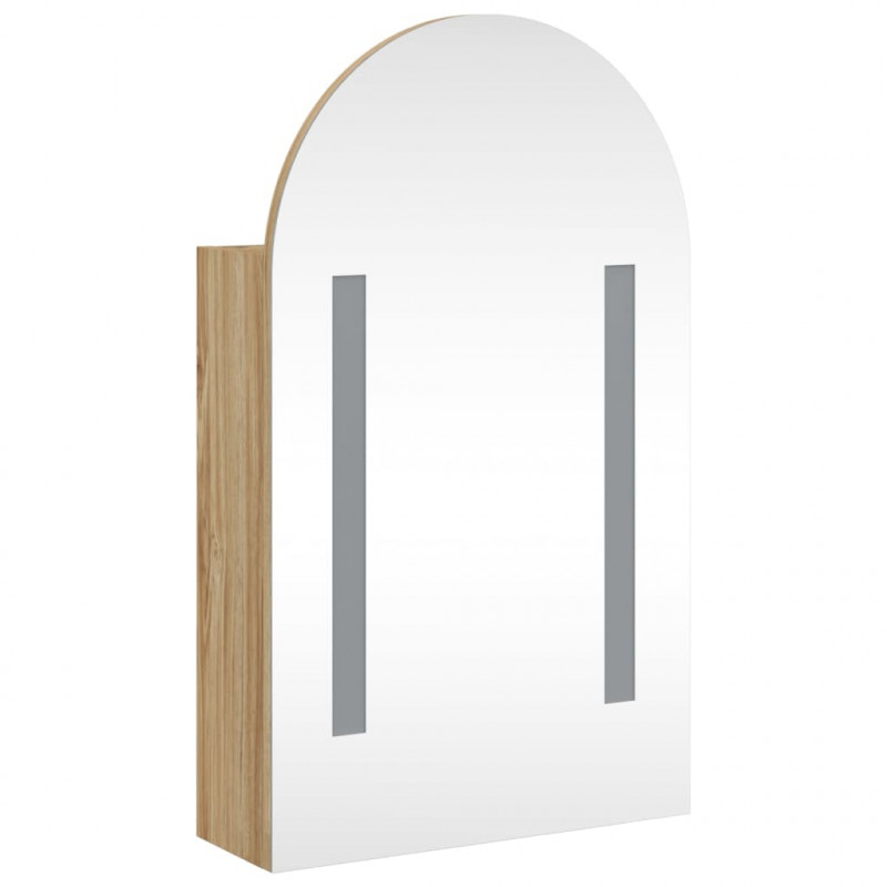 Szafka łazienkowa z lustrem i LED, łukowa, dębowa, 42x13x70 cm