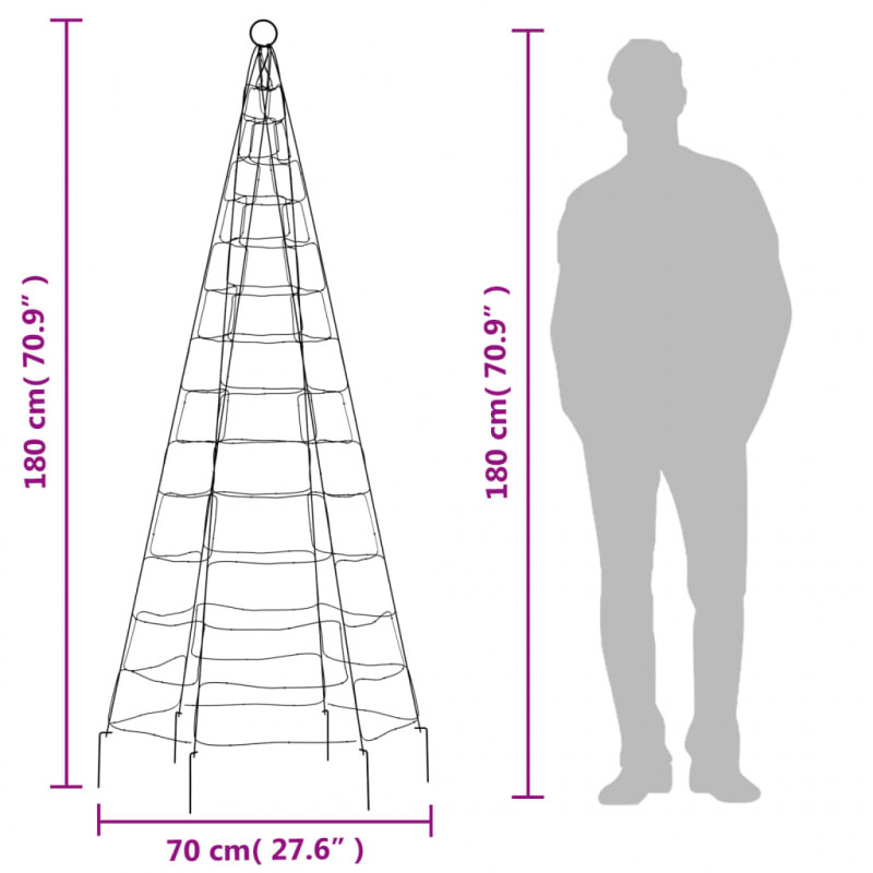 Choinka z lampek, na maszt, 200 zimnych białych LED, 180 cm