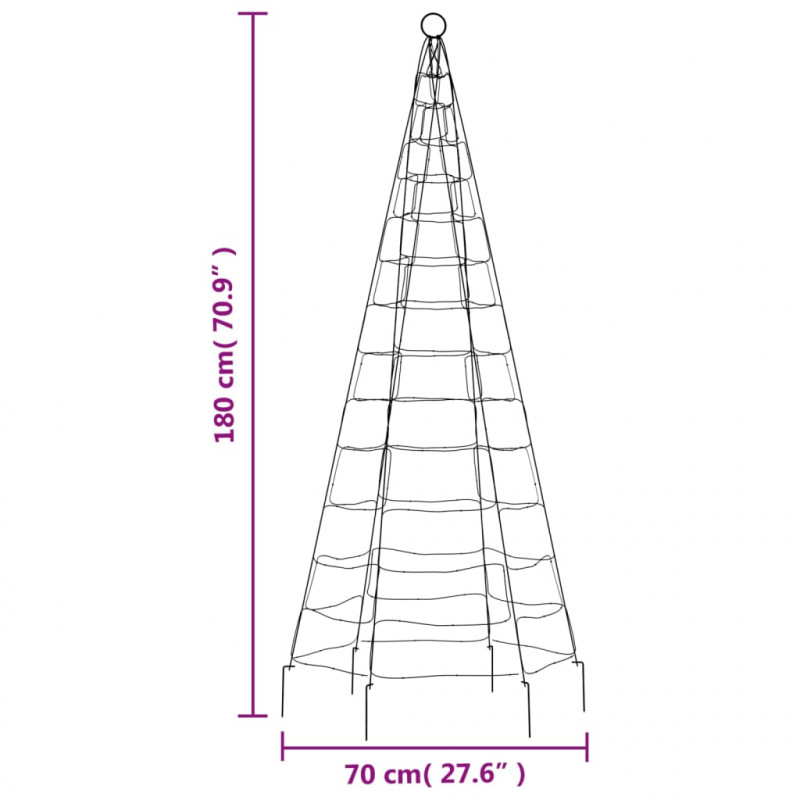 Choinka z lampek, na maszt, 200 zimnych białych LED, 180 cm