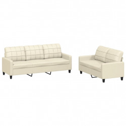 2-osobowa sofa z poduszkami, kremowa, sztuczna skóra