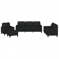 4-osobowa sofa z poduszkami, czarna, sztuczna skóra