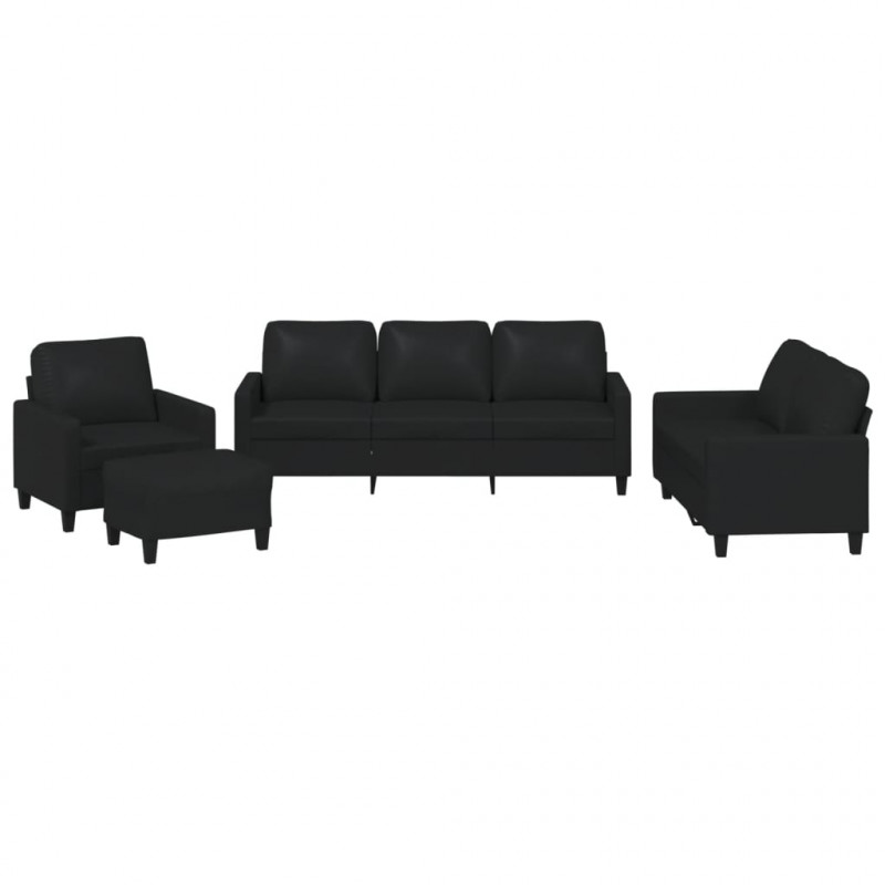 4-osobowa sofa z poduszkami, czarna, sztuczna skóra