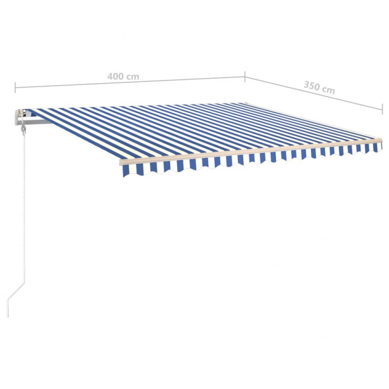 Ręcznie zwijana markiza z LED, 4x3,5 m, niebiesko-biała