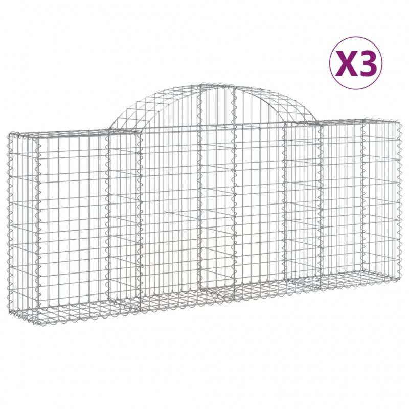 Kosze gabionowe, 3 szt, 200x30x80/100 cm, galwanizowane żelazo