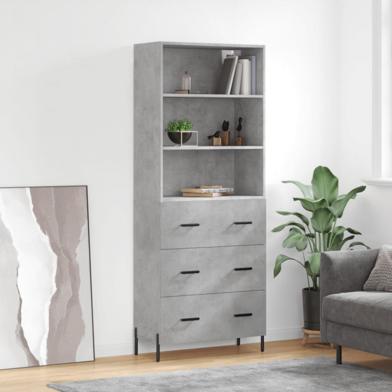 Witrynka, szarość betonu 69,5x34x180 cm materiał drewnopochodny