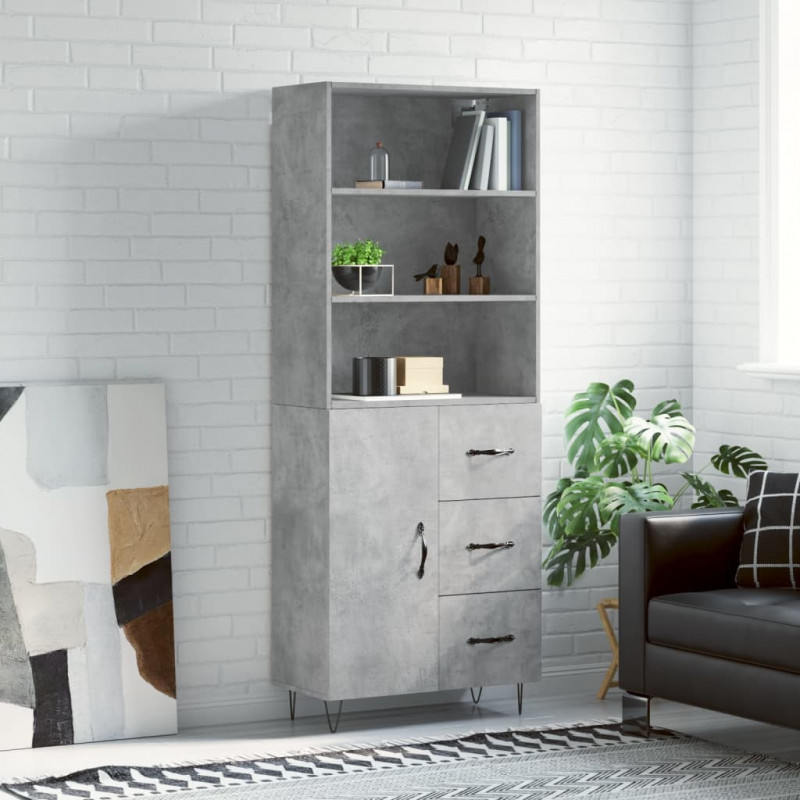 Witrynka, szarość betonu 69,5x34x180 cm materiał drewnopochodny