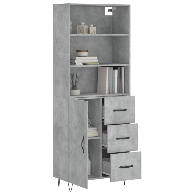 Witrynka, szarość betonu 69,5x34x180 cm materiał drewnopochodny