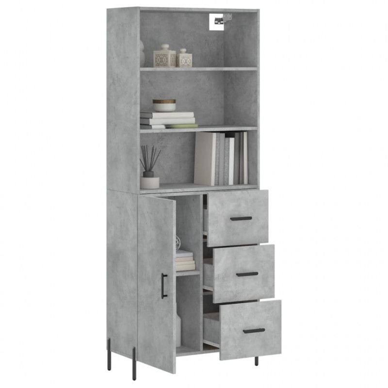Witrynka, szarość betonu 69,5x34x180 cm materiał drewnopochodny
