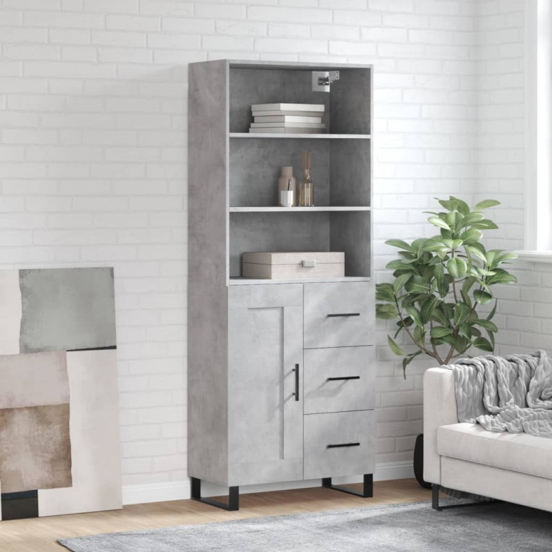 Witrynka, szarość betonu 69,5x34x180 cm materiał drewnopochodny