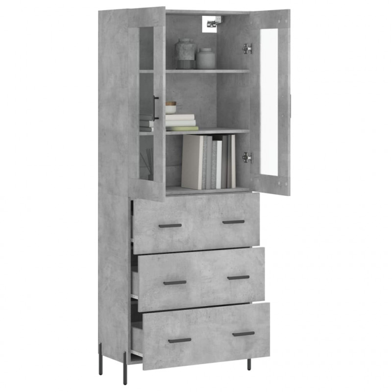 Witrynka, szarość betonu 69,5x34x180 cm materiał drewnopochodny