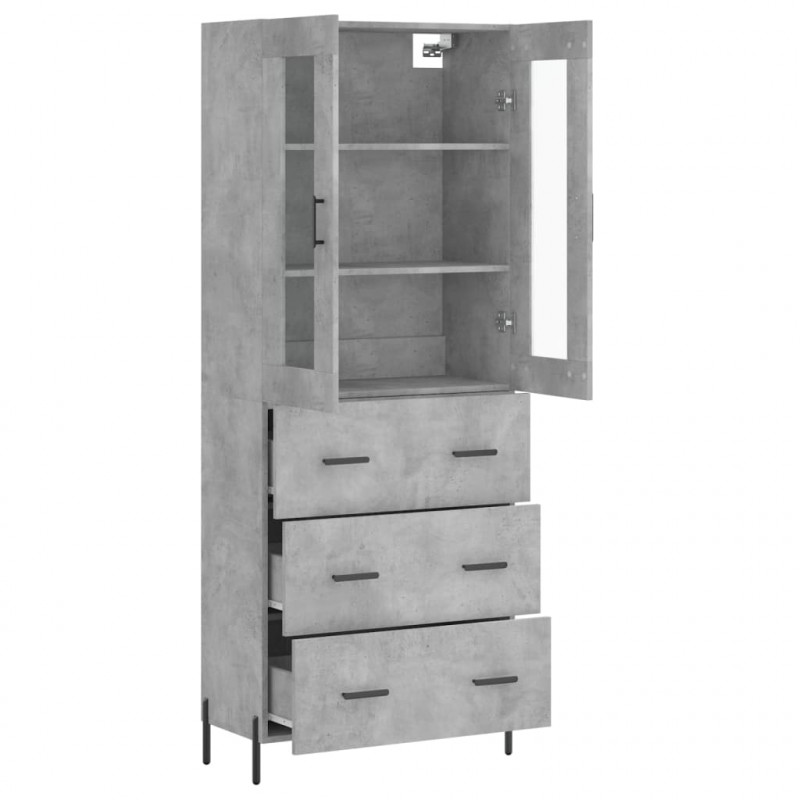 Witrynka, szarość betonu 69,5x34x180 cm materiał drewnopochodny