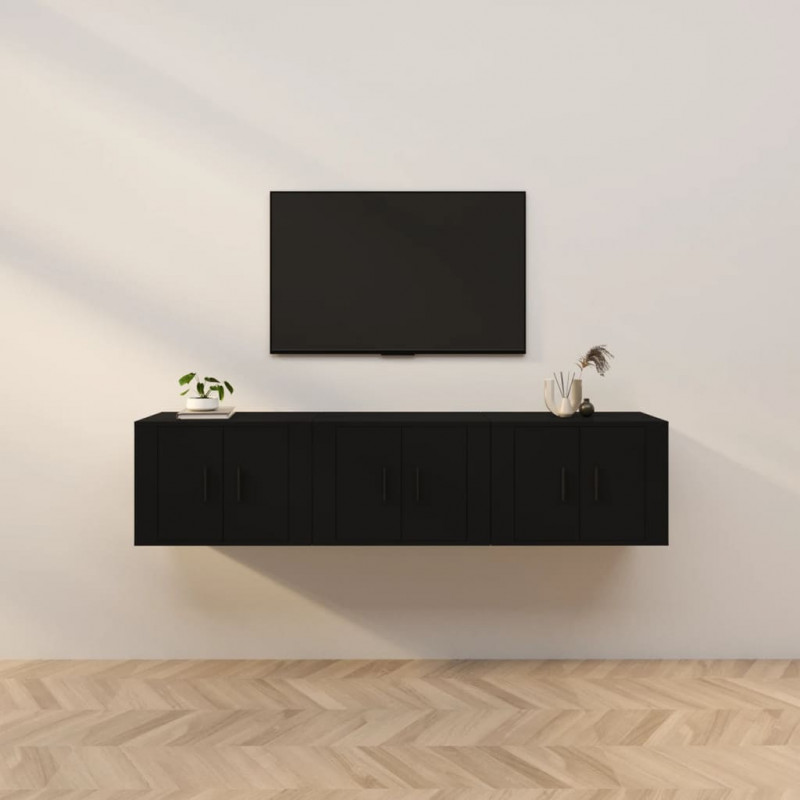 Wiszące szafki telewizyjne, 3 szt., czarne, 57x34,5x40 cm