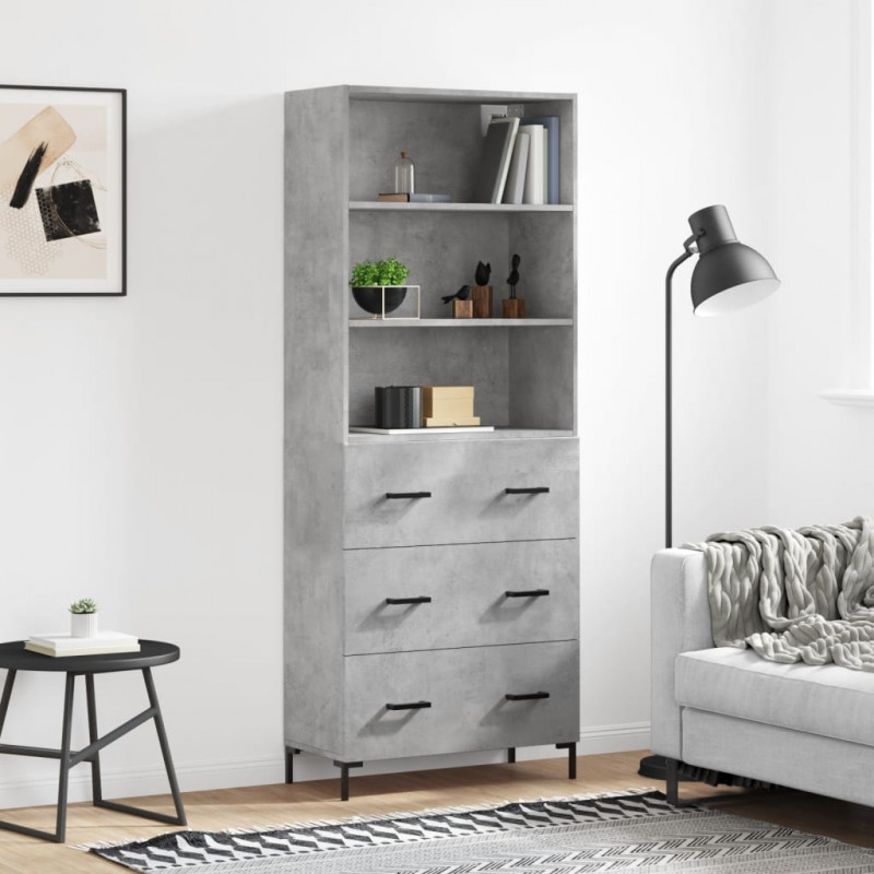 Witrynka, szarość betonu 69,5x34x180 cm materiał drewnopochodny