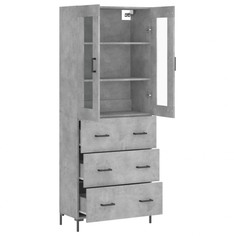 Witrynka, szarość betonu 69,5x34x180 cm materiał drewnopochodny
