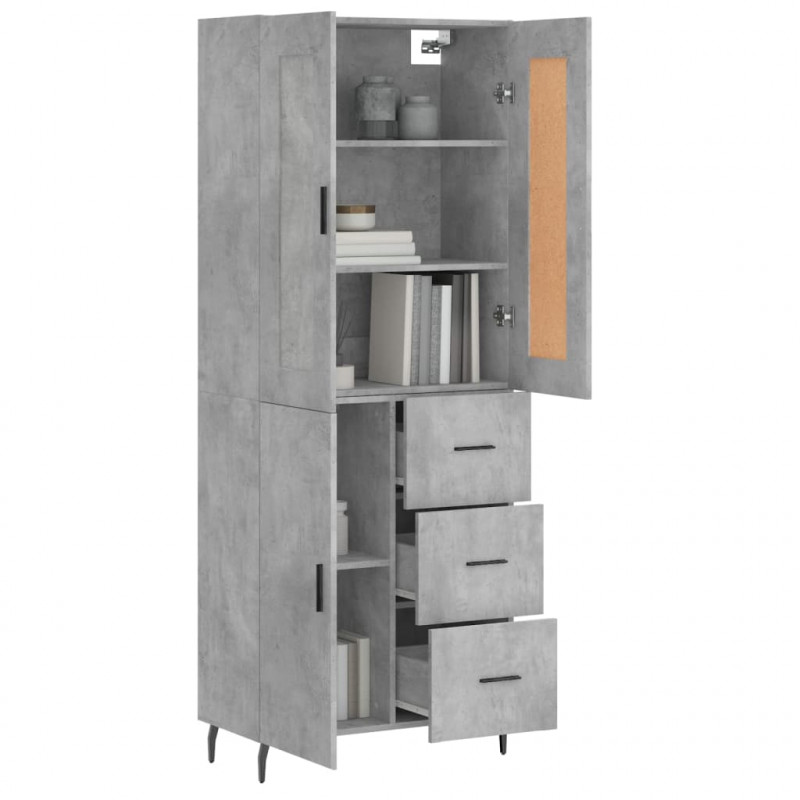 Witrynka, szarość betonu 69,5x34x180 cm materiał drewnopochodny
