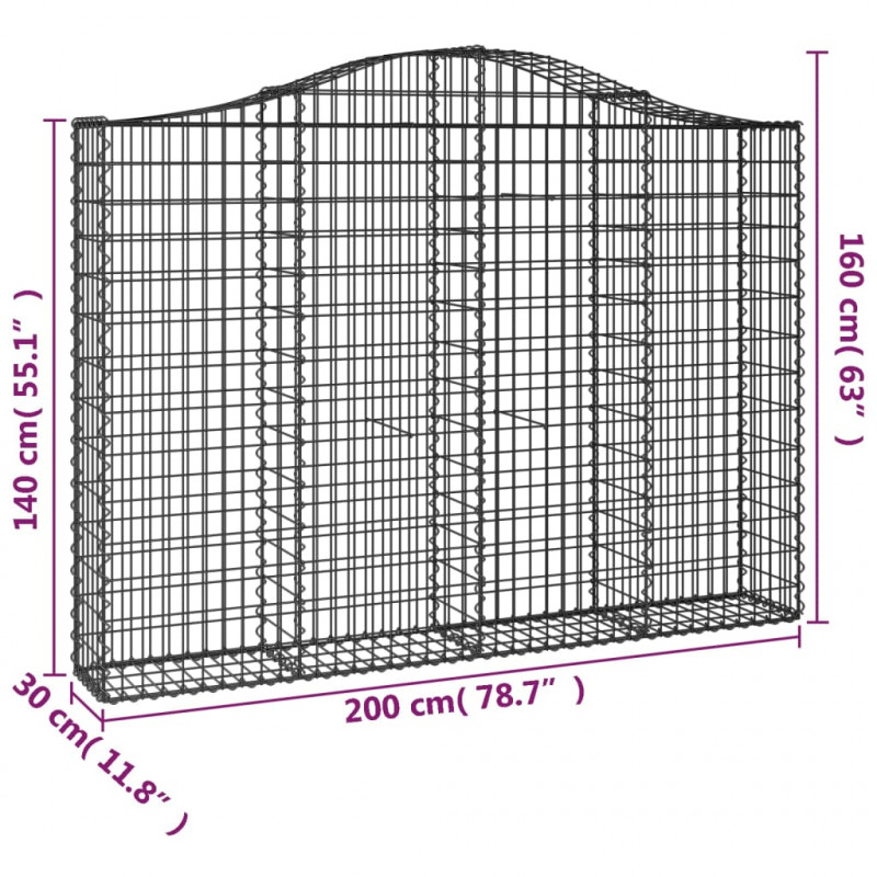 Kosze gabionowe, 2 szt, 200x30x140/160 cm, galwanizowane żelazo
